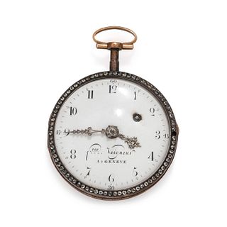 FRERES VEIGNEUR, PASTE AND ENAMEL OPEN FACE POCKET WATCH