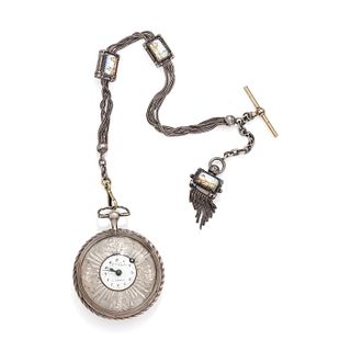 FRED VAUCHER, OPEN FACE POCKET WATCH WITH CHAIN