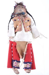 Crow Beaded Hide Doll w/ Claw Necklace 19th C.