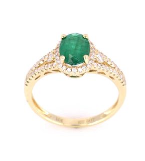 Natural Emerald Oval Cut with Diamonds in 10K Ring