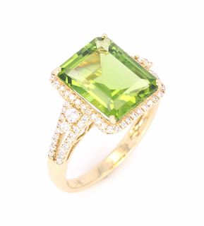 Green Tourmaline and Diamond 14K Ring