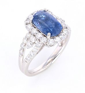 Natural Blue GIA Sapphire & VS2 Diamond Ring