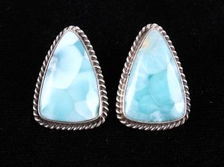 Navajo E. Kee Sterling Silver & Larimar Earrings