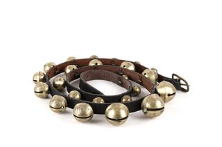Large Graduated Brass Sleigh Bells Leather Collar