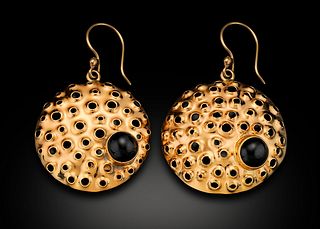 Large Halo Gold Black Onyx Reef Earrings