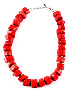 Sterling & Ox Blood Coral Nugget Necklace