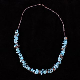 Turquoise Nugget & Hematite & Silver Bead Necklace