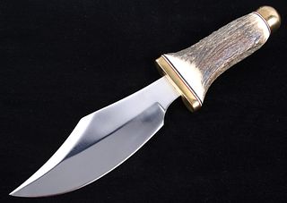 Antler Handle Bowie Knife with Hide Sheath