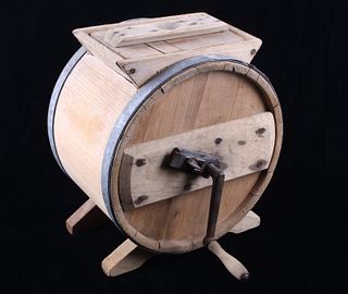 Mid 1900's Rotary Wooden Barrel Butter Churn