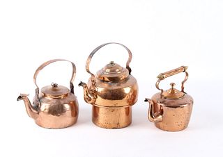Collection of Dovetail Copper Kettles Circa 1900s