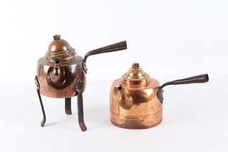 Pair of Dovetail Copper Kettles w/ Iron Handles