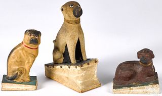 Three dog pipsqueak toys, 19th c.