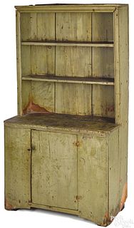 New England painted pine stepback cupboard