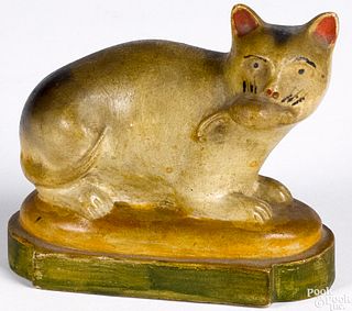 Pennsylvania chalkware cat and mouse, 19th c.