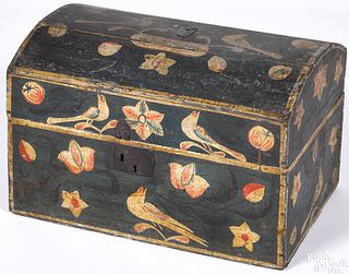 Continental painted beech dome lid box, 19th c.