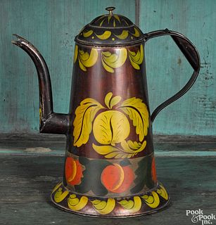 Black toleware coffee pot, ca. 1900