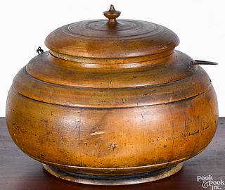 Massive turned Peaseware canister, 19th c.