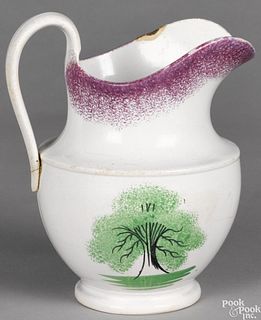 Purple spatter pitcher, with tree