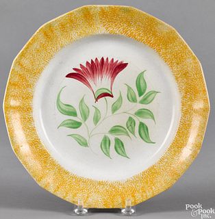 Yellow spatter plate, with thistle