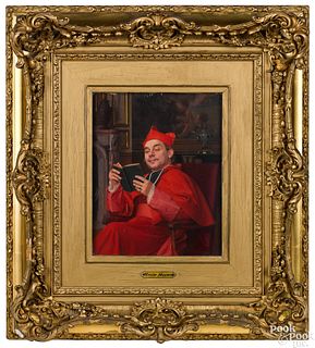 Emile Meyer oil on panel seated cardinal