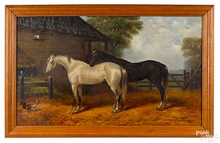 Oil on canvas of two horses, late 19th c.