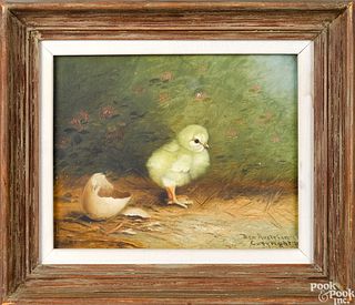 Ben Austrian oil on canvas of a chick and shell