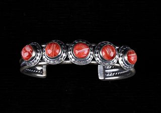 Navajo Tahe Sterling & Spiny Oyster Bracelet