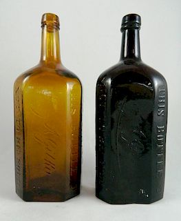 Liquor - 2 hexagonal bottles, J. A. Gika