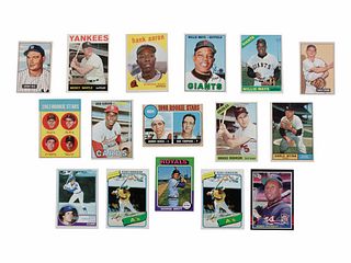 A Group of 16 Hall of Fame and Rookie Baseball Cards including Mantle, Aaron, Bench Rookie,
