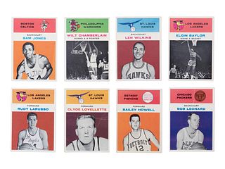 A Group of Eight 1961 Fleer Basketball Cards including Wilt Chamberlain,