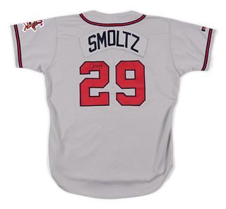 A 1995 John Smoltz Atlanta Braves Game Issued Signed Jersey,
