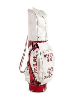 A Set of President Gerald R. Ford Tournament Used Golf Clubs and Bag,
Height of bag 48 inches.