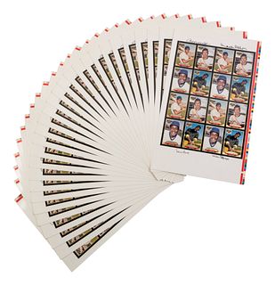 A Group of 29 Uncut Sheets of Signed Classic Baseball Club Cards (Williams, Robinson, Banks, Stargell),