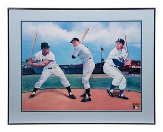 A Willie Mays, Mickey Mantle and Duke Snider Signed Flip Amato Print,