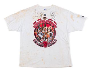 A Michael Jordan and Chicago Bulls Team Signed 1997 NBA Champions Locker Room Shirt (Beckett LOA),