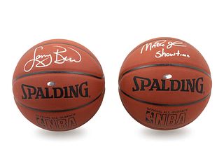 Two Larry Bird and Magic Johnson Signed Basketballs (Spalding),