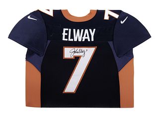 A John Elway Signed Denver Broncos Jersey (Nike),
29 1/2 x 37 1/2 inches.