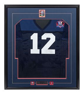 A Jim Kelly Signed Hall of Fame Presentation Jersey,
43 x 34 1/2 inches.