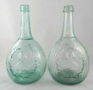 2 Flasks - Jenny Lind Calabash aqua quart