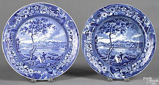 Historical blue Staffordshire plate and bowl