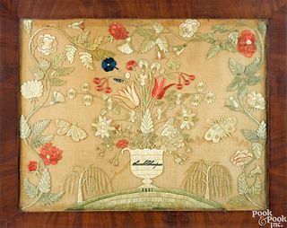 Large silk crewelwork embroidery, dated 1831