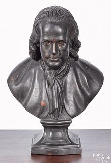 Carved mahogany bust of Benjamin Franklin, 19th c