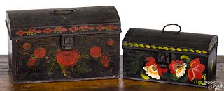 Two toleware dome lid boxes, 19th c.