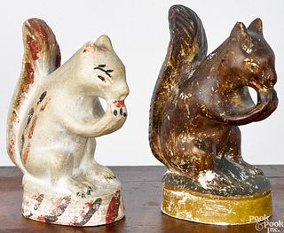 Two painted chalkware squirrels, 19th c.