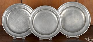 Three American pewter plates, early 19th c.