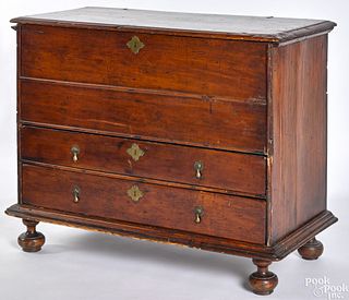 New England William and Mary pine mule chest