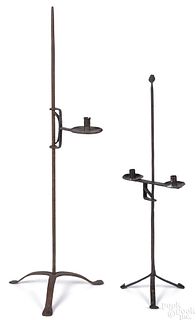 Two wrought iron candlestands, ca. 1800