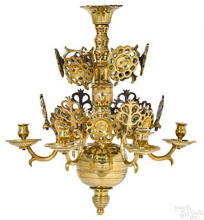 Dutch brass six lite chandelier, 18th c.