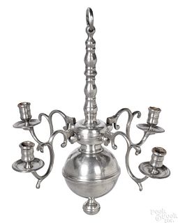 English pewter four lite chandelier, 18th c.