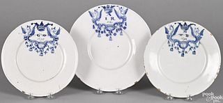 Three Delft armorial marriage plates, 17th c.
